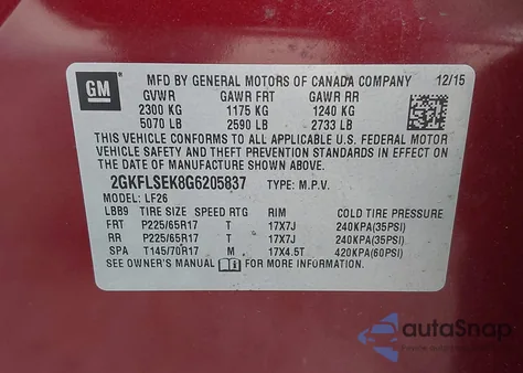 2016 GMC Terrain Sle-1 from USA, damaged, VIN 2GKFLSEK8G6205837
